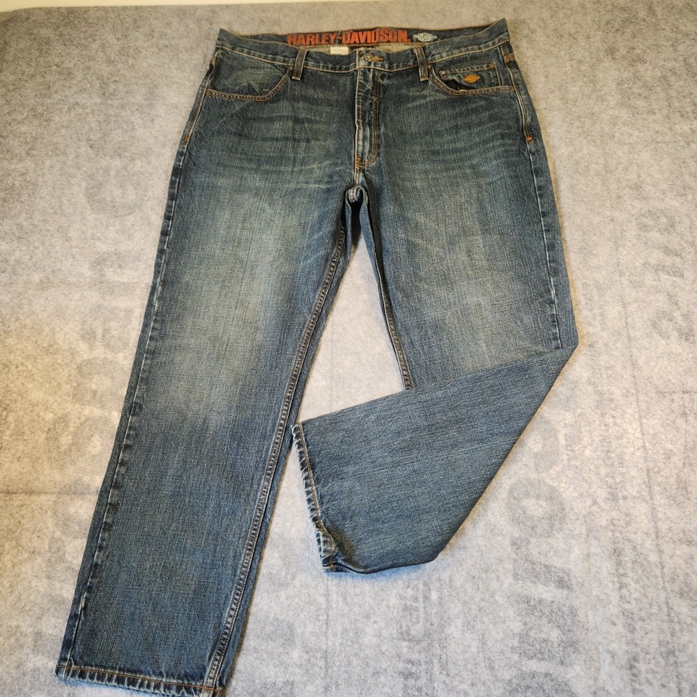 Harley Davidson Men's Motorcycle Blue Denim Relaxed Leg Jeans 38x30